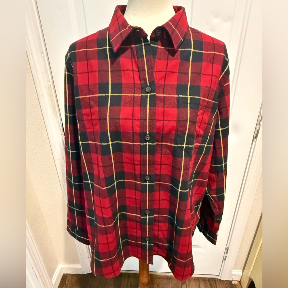 Cabincore, Plaid, Flannel,L.L Bean Wallace ScotchShirt Red Black XL Relaxed Fit